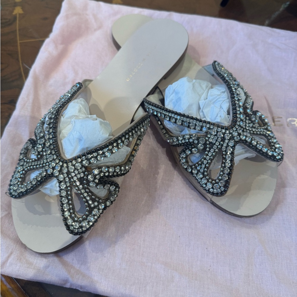 Sophia Webster Black Sandals with Gold and Pearl Butterfly Appliques - Picture 4 of 15